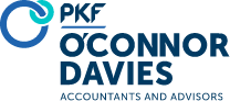 A blue and black logo for pkf accountants